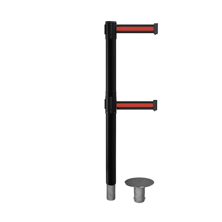 Montour Line Stanchion Dual Belt Bar.Removable Base Black Post 11ft.Bk/R H Belt P400DR-BK-BRH-110